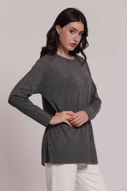 MAGLIA CON STRASS E COLLO REMOVIBILE