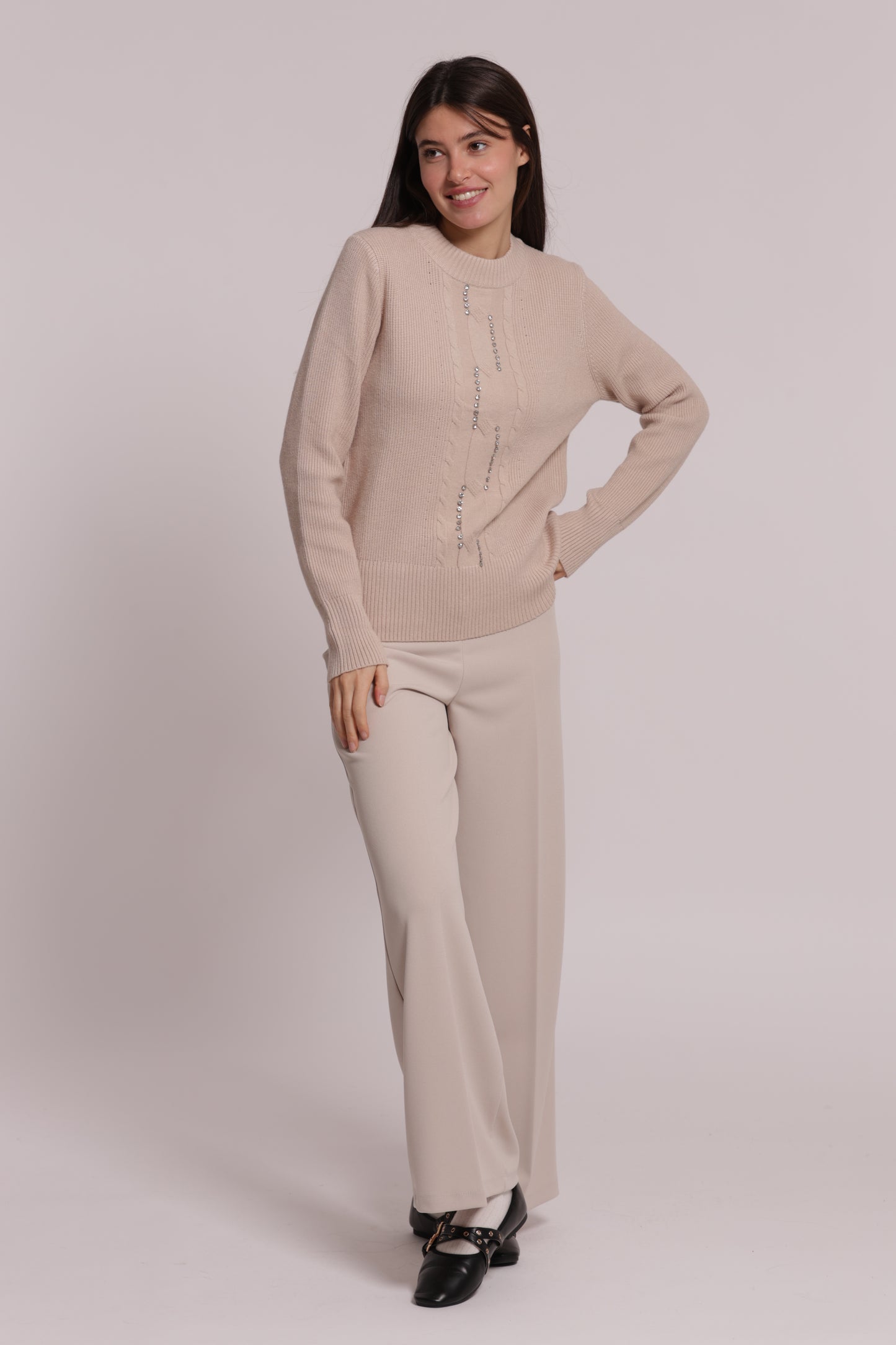 MAGLIA SCOLLO TONDO CON TRECCIA