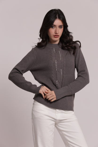 MAGLIA SCOLLO TONDO CON TRECCIA
