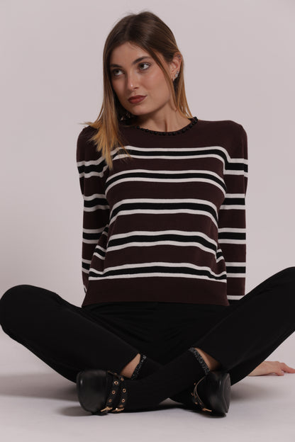 MAGLIA A RIGHE CON DETTAGLIO PERLE