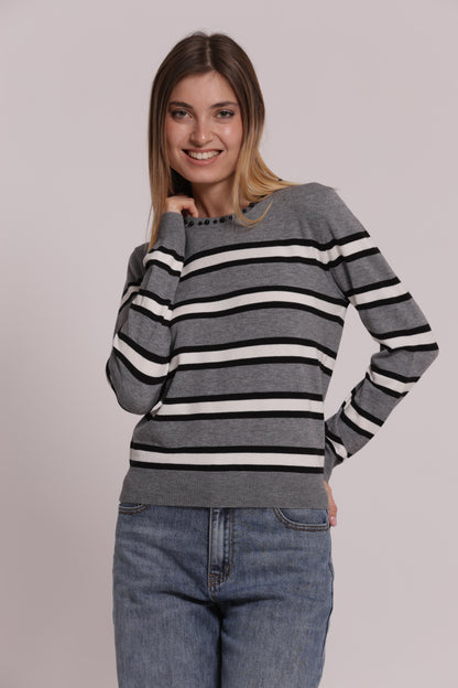 MAGLIA A RIGHE CON DETTAGLIO PERLE