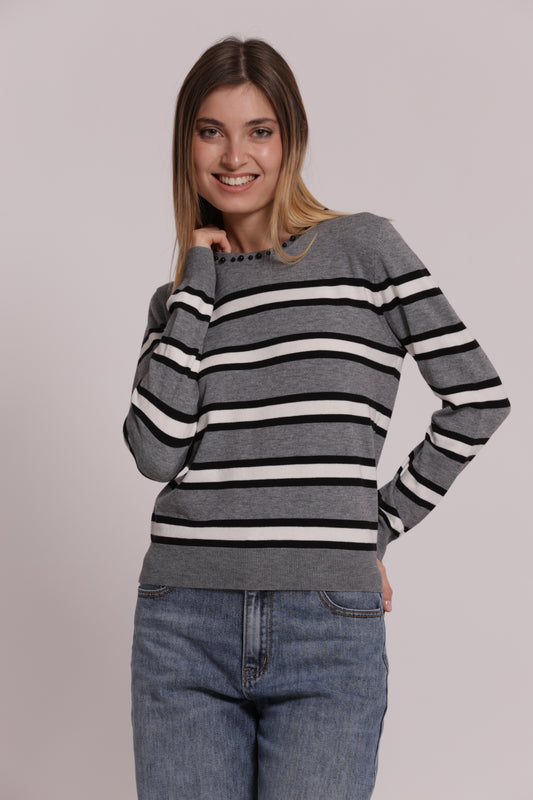 MAGLIA A RIGHE CON DETTAGLIO PERLE