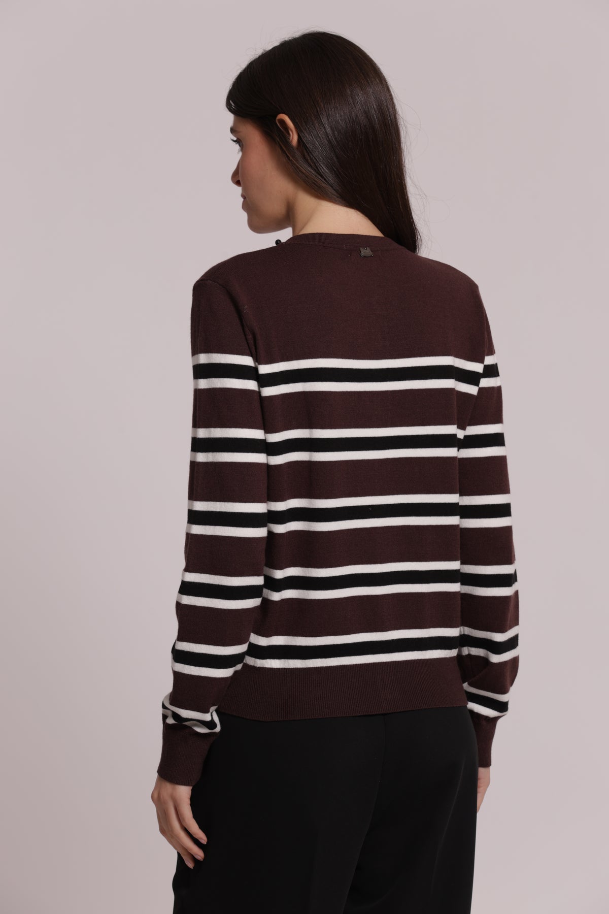 MAGLIA CARDIGAN A RIGHE CON DETTAGLIO PERLE