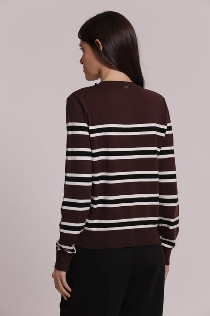 MAGLIA CARDIGAN A RIGHE CON DETTAGLIO PERLE