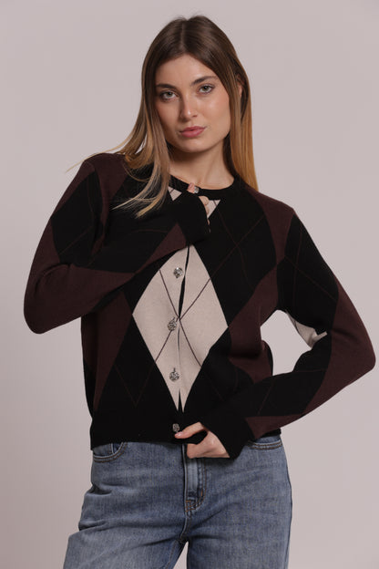 MAGLIA CARDIGAN GEOMETRICO CON BOTTONI GIOIELLO