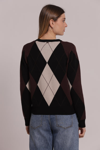 MAGLIA CARDIGAN GEOMETRICO CON BOTTONI GIOIELLO