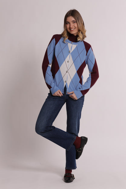 MAGLIA CARDIGAN GEOMETRICO CON BOTTONI GIOIELLO