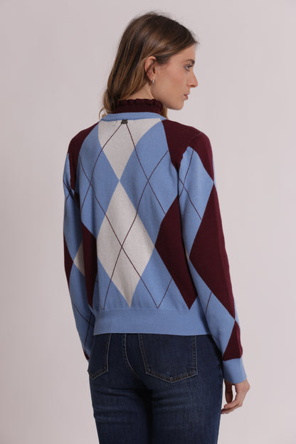 MAGLIA CARDIGAN GEOMETRICO CON BOTTONI GIOIELLO