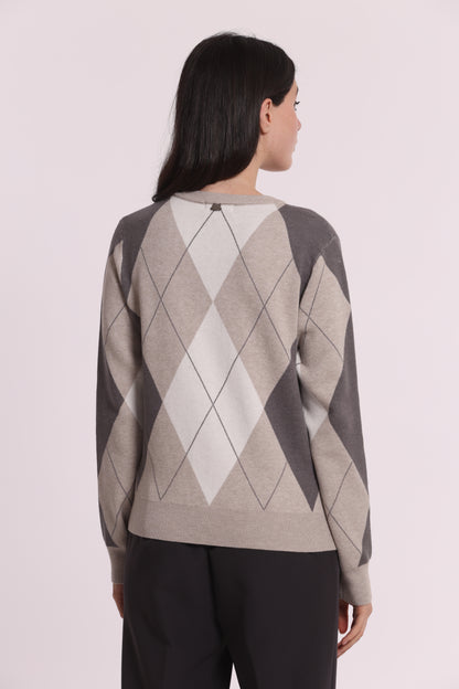 MAGLIA CARDIGAN GEOMETRICO CON BOTTONI GIOIELLO
