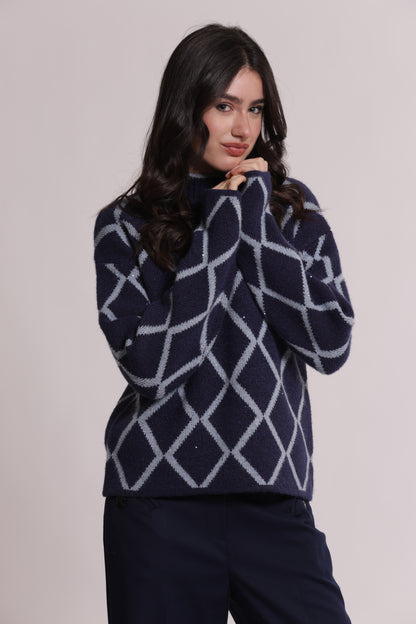 MAGLIA LUPETTO CON DISEGNO GEOMETRICO PAILLETTES