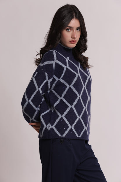 MAGLIA LUPETTO CON DISEGNO GEOMETRICO PAILLETTES