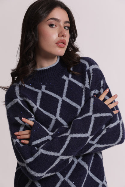 MAGLIA LUPETTO CON DISEGNO GEOMETRICO PAILLETTES