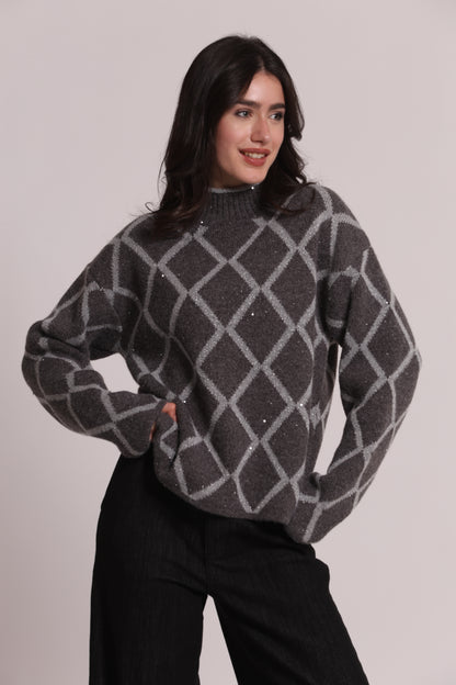 MAGLIA LUPETTO CON DISEGNO GEOMETRICO PAILLETTES