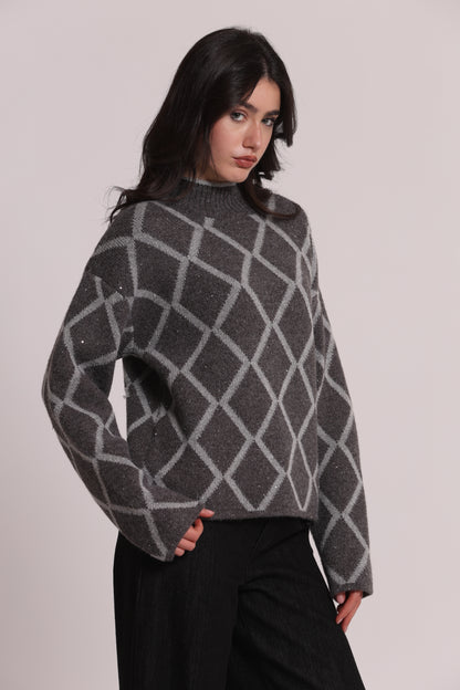 MAGLIA LUPETTO CON DISEGNO GEOMETRICO PAILLETTES