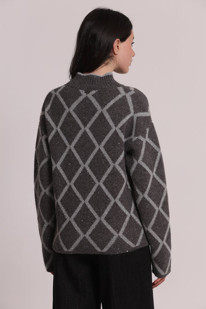 MAGLIA LUPETTO CON DISEGNO GEOMETRICO PAILLETTES