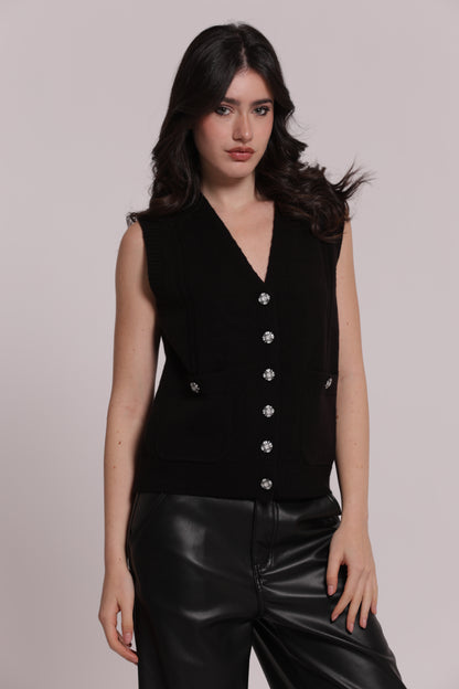 MAGLIA GILET CON BOTTONI GIOIELLO