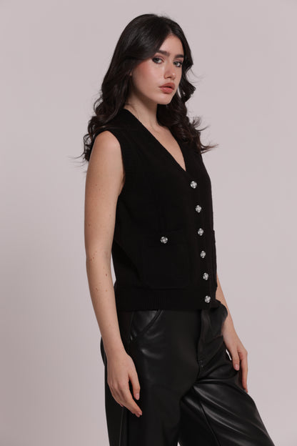 MAGLIA GILET CON BOTTONI GIOIELLO