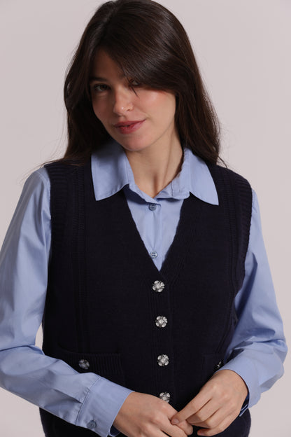 MAGLIA GILET CON BOTTONI GIOIELLO