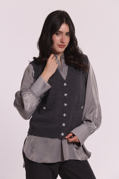 MAGLIA GILET CON BOTTONI GIOIELLO
