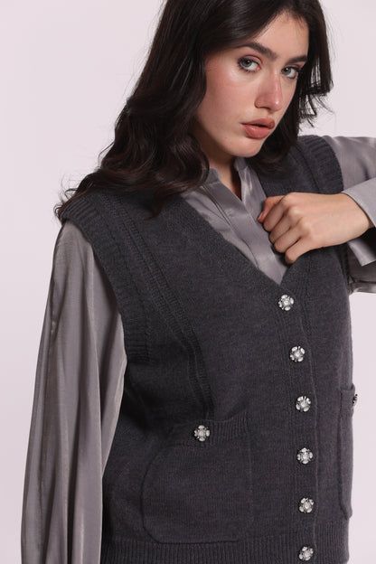 MAGLIA GILET CON BOTTONI GIOIELLO