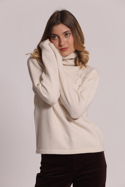 MAGLIA COLLO ALTO CON RICAMI FLOREALI