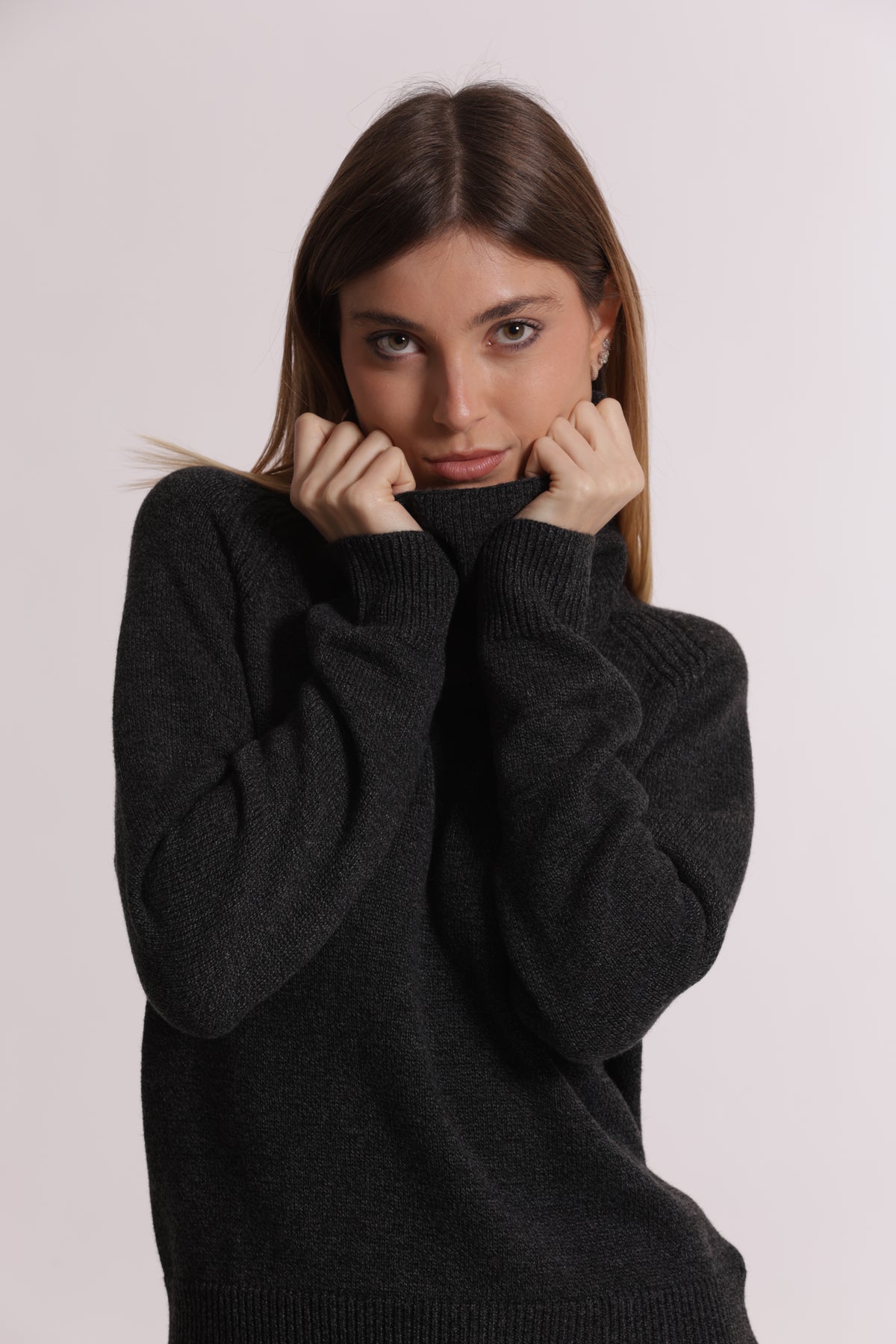 MAGLIA MELANGE CON COLLO REMOVIBILE