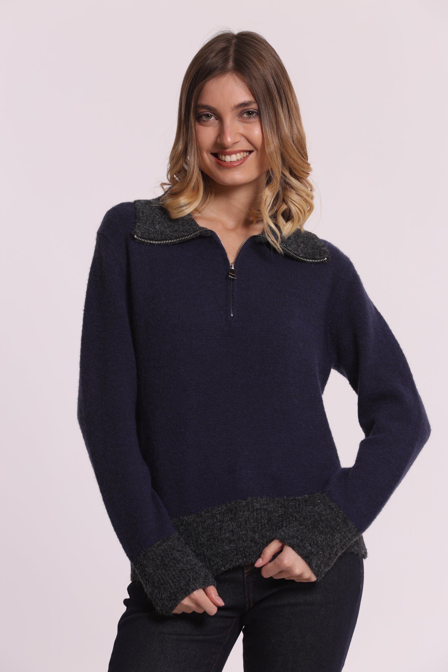 MAGLIA BICOLOR CON ZIP