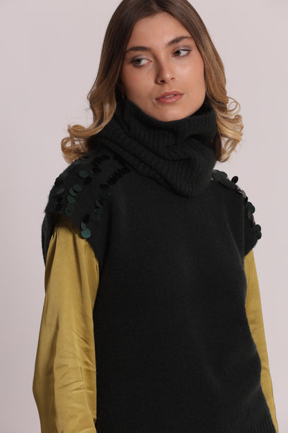 MAGLIA MANICHE CORTE CON PAILLETTES SU SPALLE