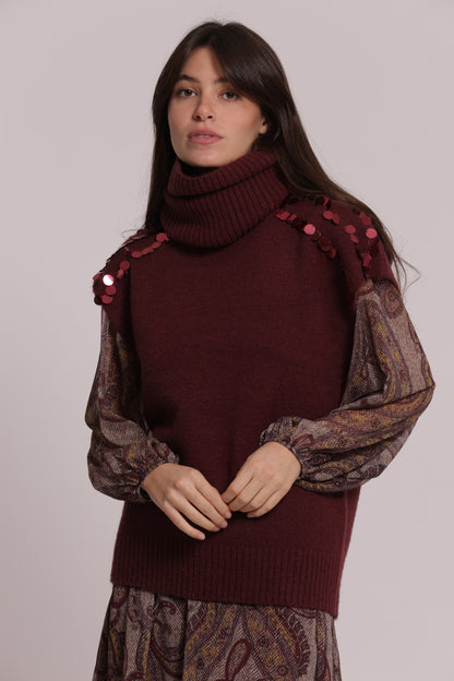 MAGLIA MANICHE CORTE CON PAILLETTES SU SPALLE