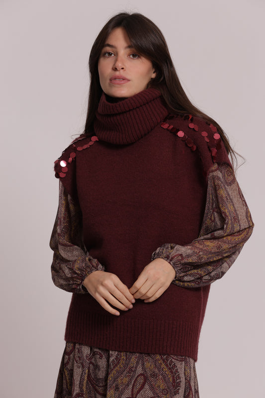 MAGLIA MANICHE CORTE CON PAILLETTES SU SPALLE