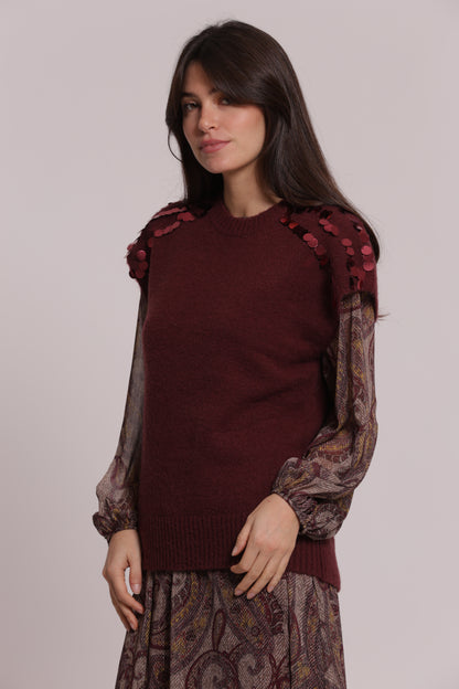 MAGLIA MANICHE CORTE CON PAILLETTES SU SPALLE