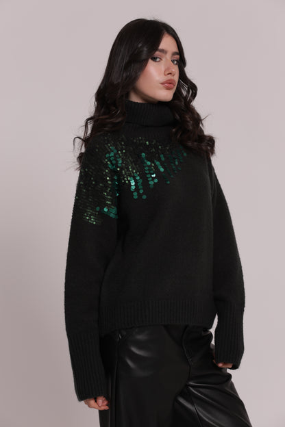 MAGLIA COLLO ALTO CON CASCATE DI PAILLETTES