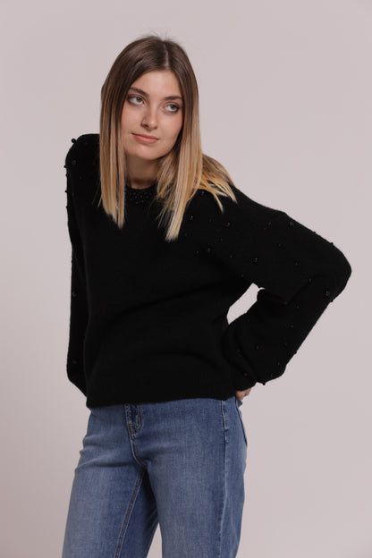 MAGLIA SCOLLO TONDO CON PERLE