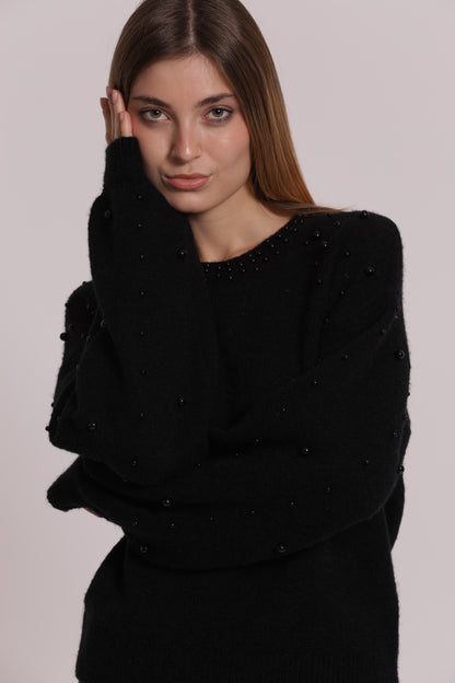 MAGLIA SCOLLO TONDO CON PERLE