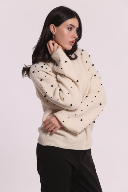 MAGLIA SCOLLO TONDO CON PERLE