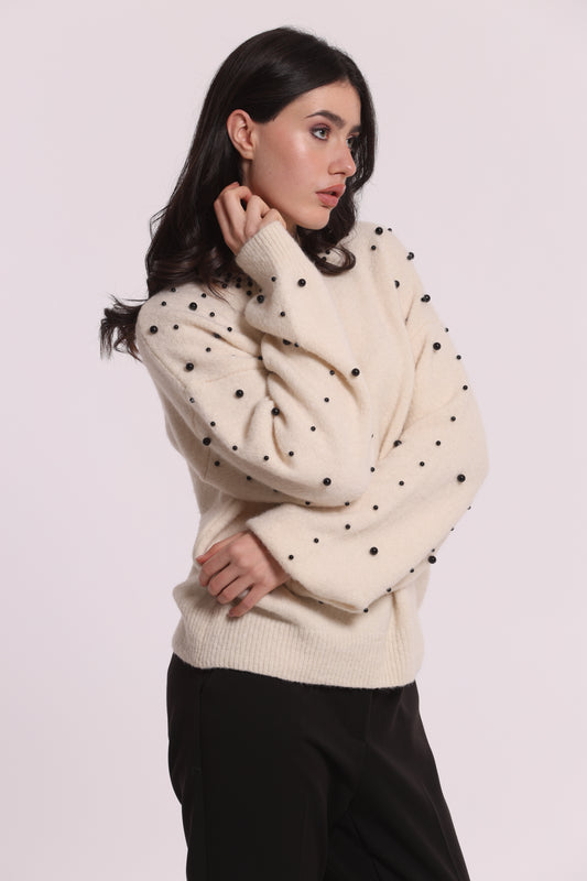 MAGLIA SCOLLO TONDO CON PERLE