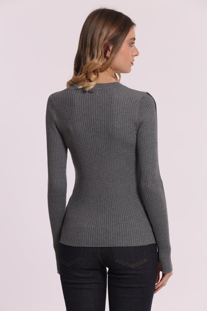 MAGLIA SCOLLO CON MANICHE BICOLOR