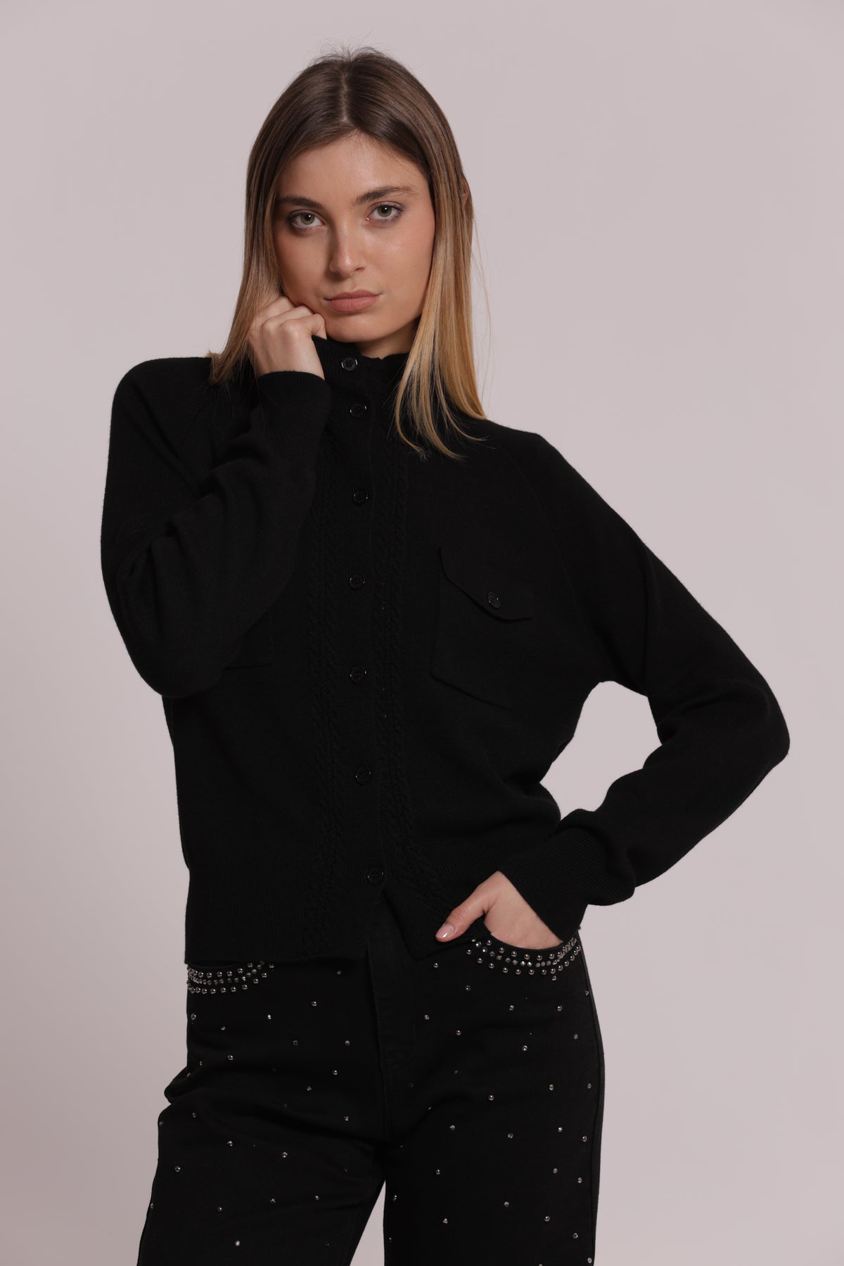 MAGLIA CARDIGAN LUPETTO CON TASCHE