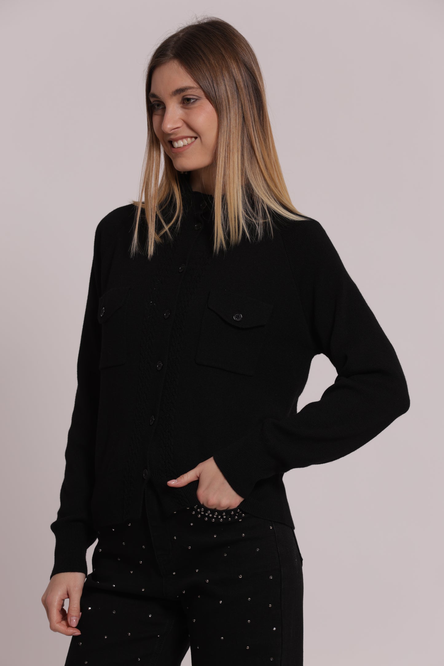 MAGLIA CARDIGAN LUPETTO CON TASCHE