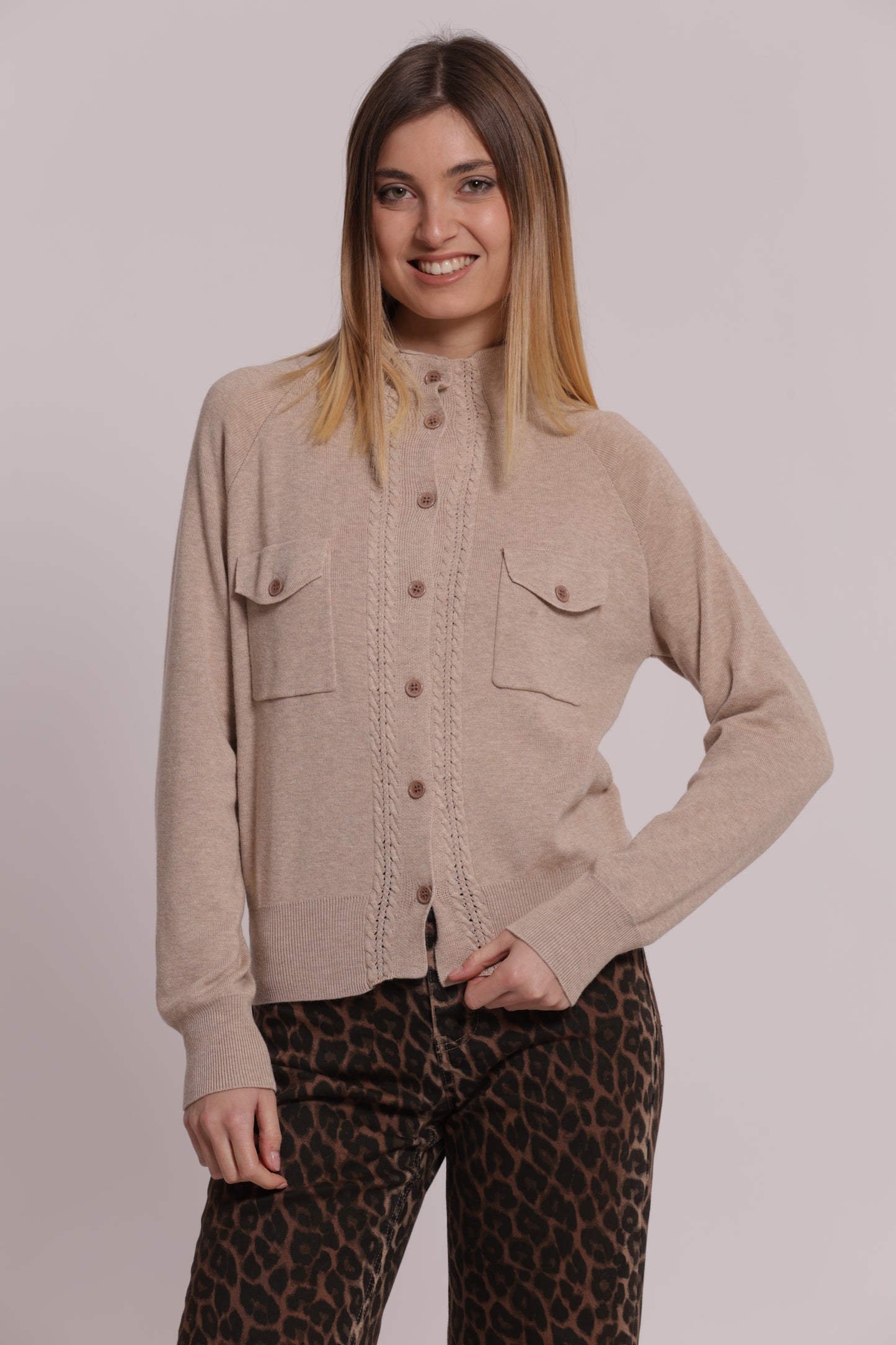 MAGLIA CARDIGAN LUPETTO CON TASCHE