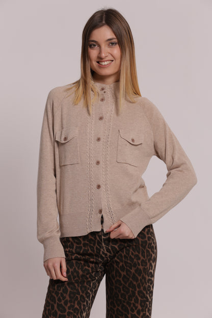 MAGLIA CARDIGAN LUPETTO CON TASCHE