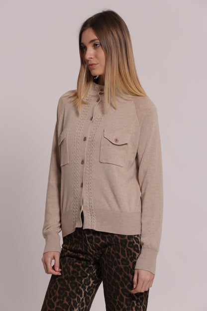 MAGLIA CARDIGAN LUPETTO CON TASCHE