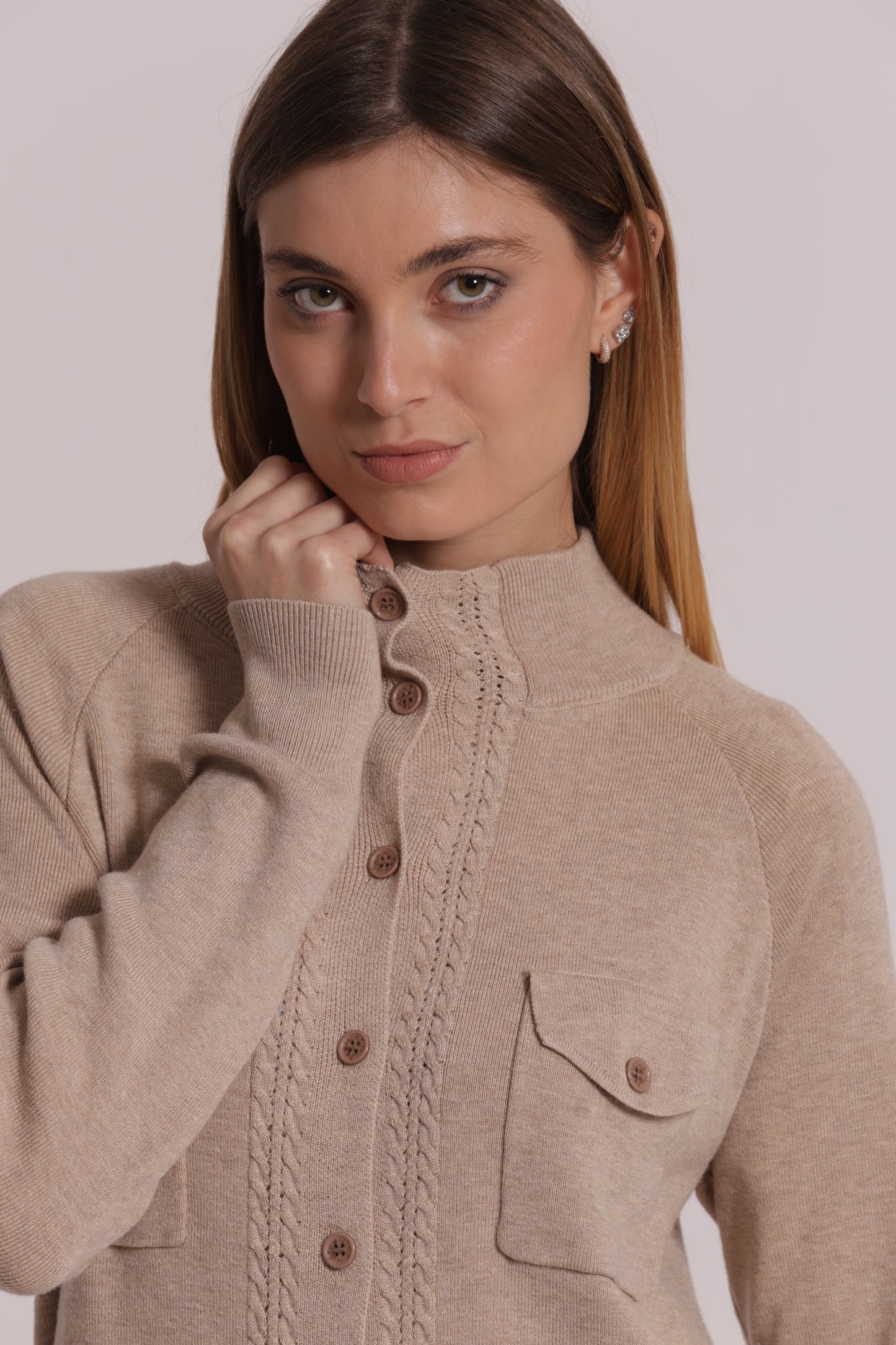 MAGLIA CARDIGAN LUPETTO CON TASCHE