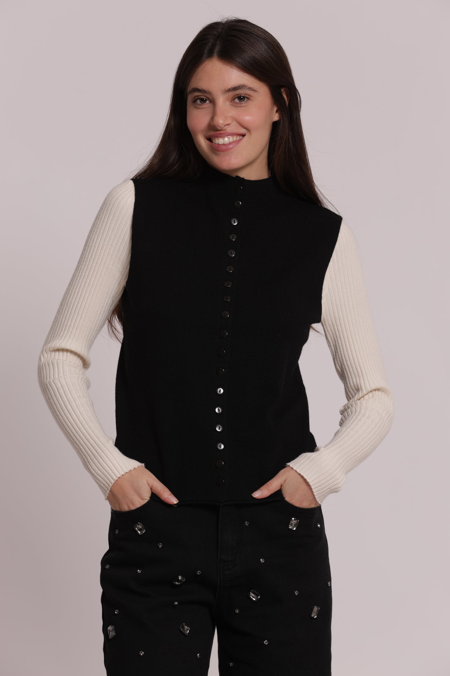 MAGLIA CARDIGAN SMANICATO