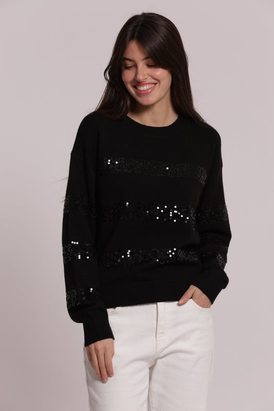 MAGLIA SCOLLO TONDO CON RIGHE IN PAILLETTES