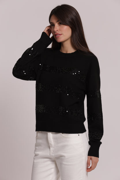 MAGLIA SCOLLO TONDO CON RIGHE IN PAILLETTES