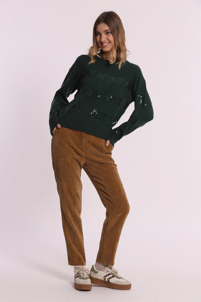MAGLIA SCOLLO TONDO CON RIGHE IN PAILLETTES