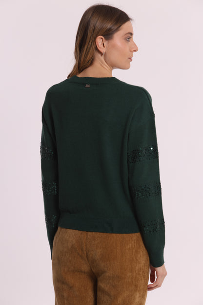 MAGLIA SCOLLO TONDO CON RIGHE IN PAILLETTES