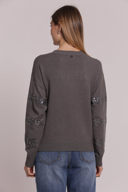 MAGLIA SCOLLO TONDO CON RIGHE IN PAILLETTES