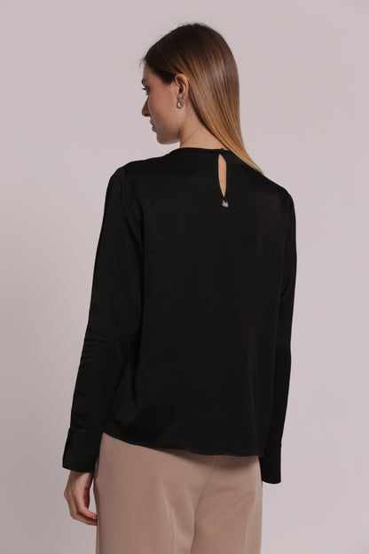 BLUSA SCOLLO TONDO IN RASO DI VISCOSA